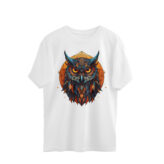 AZGUVI Emerged Owl With Geometric Design Background OverSized T-Shirt